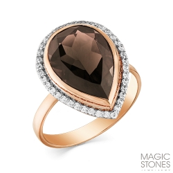 Inel din aur roșu cu pietre Cubic Zirconia Incolor, Cuarț fumuriu