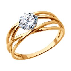 Inel din aur roșu cu pietre Cubic Zirconia Incolor