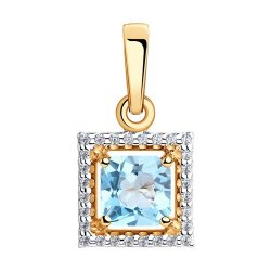Pandantiv din aur roșu cu pietre Cubic Zirconia Incolor, Topaz albastru