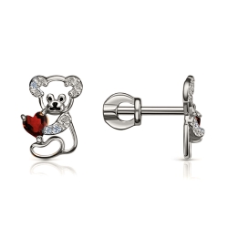 Cercei Pusete din argint  cu pietre Cubic Zirconia Incolor, Cubic Zirconia Roșu