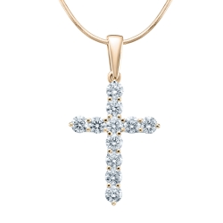 Cruce din aur roșu cu pietre Diamant