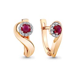 Серьги из красного золота с камнями Бриллиант, Рубин