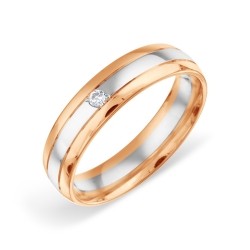 Обручальное кольцо из белого и красного золота с камнями Фианит