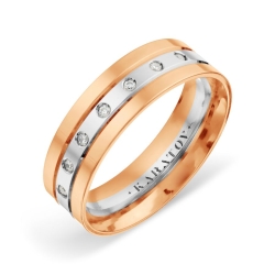 Обручальное кольцо из белого и красного золота с камнями Фианит