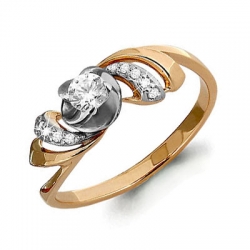 Кольцо из красного золота с камнями Фианит, Swarovski