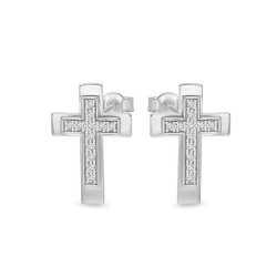Cercei Pusete din aur alb cu pietre Cubic Zirconia Incolor