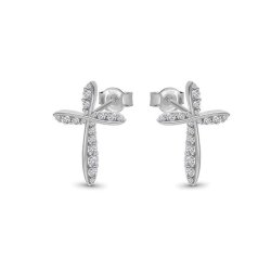 Cercei Pusete din aur alb cu pietre Cubic Zirconia Incolor