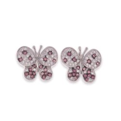 Cercei Pusete din argint  cu pietre Cubic Zirconia Incolor, Cubic Zirconia Liliachiu