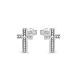 Cercei Pusete din aur alb cu pietre Cubic Zirconia Incolor