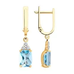 Cercei Suspendați din aur roșu cu Cubic Zirconia Incolor, Topaz albastru