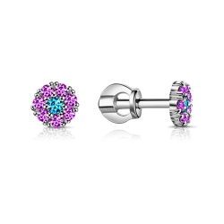 Cercei Pusete din argint  cu pietre Cubic Zirconia Albastru, Cubic Zirconia Liliachiu