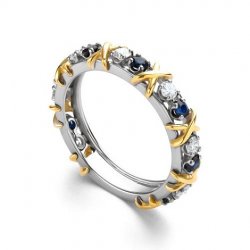 Inel din aur alb și galben cu pietre Diamant, Safir