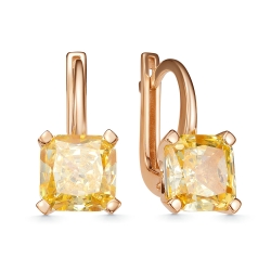 Cercei din aur roșu cu pietre Cubic Zirconia Galben