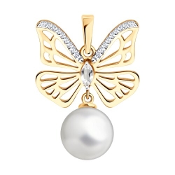 Pandantiv din aur roșu cu pietre Cubic Zirconia Incolor, Cristal de munte și Perla Albă