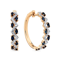Cercei Creole din aur roșu cu pietre Diamant, Safir