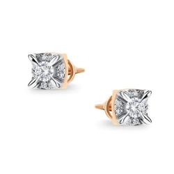 Серьги Пусеты из красного золота с камнями Бриллиант