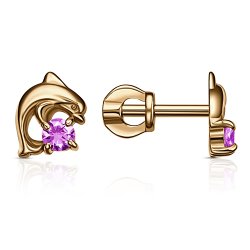 Cercei Pusete din aur roșu cu pietre Cubic Zirconia Roz