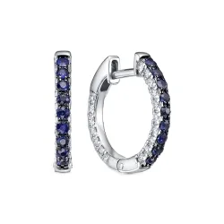 Cercei Creole din aur alb cu Diamant, Safir