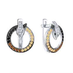 Cercei din aur alb cu pietre Diamant, Diamant negru și Diamant Cognac