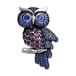 Broșă din argint  cu pietre Cubic Zirconia Albastru Safir, Cubic Zirconia Liliachiu și Emailare