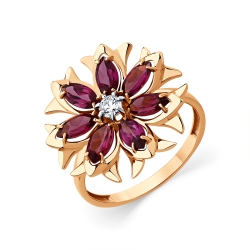 Inel din aur roșu cu pietre Cubic Zirconia Incolor, Rodolit