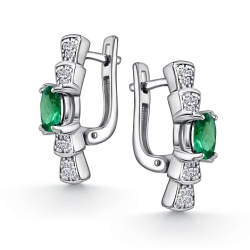 Серьги из серебра с камнями Фианит, Изумруд