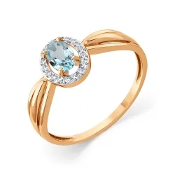 Inel din aur roșu cu Cubic Zirconia Incolor, Topaz