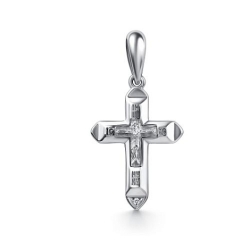 Крестик из серебра с камнями Бриллиант