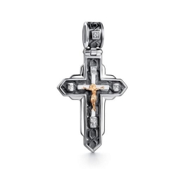 Крестик из серебра с камнями Бриллиант