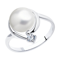 Inel din argint  cu pietre Cubic Zirconia Incolor, Perla Albă