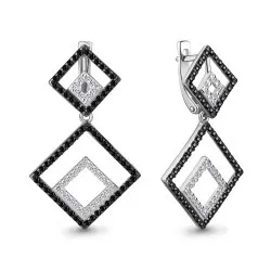 Cercei Suspendați din aur alb cu Diamant, Diamant negru