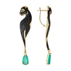 Cercei Suspendați din aur roșu cu Cubic Zirconia Negru, Agat verde