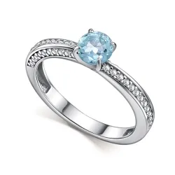 Inel din argint cu Cubic Zirconia Incolor, Topaz albastru