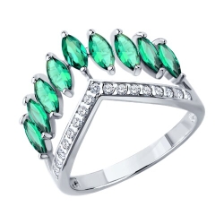 Inel din argint  cu pietre Cubic Zirconia Incolor, Sital verde (sint.)