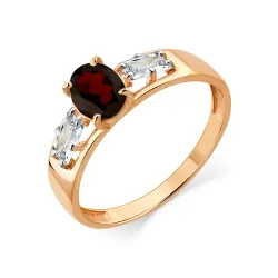 Inel din aur roșu cu Cubic Zirconia Incolor, Granat