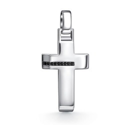 Крестик из серебра с камнями Фианит Чёрный
