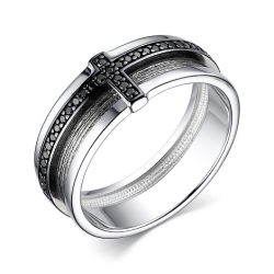 Кольцо из серебра с камнями Фианит Чёрный