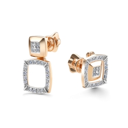 Серьги Пусеты из красного золота с камнями Бриллиант