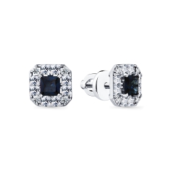 Cercei Pusete din aur alb cu pietre Diamant, Safir