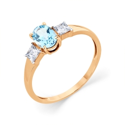 Inel din aur roșu cu pietre Cubic Zirconia Incolor, Topaz