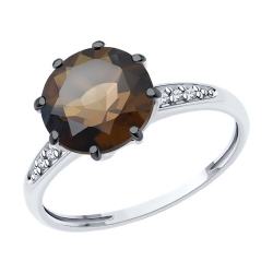 Inel din argint  cu pietre Cubic Zirconia Incolor, Cuarț fumuriu