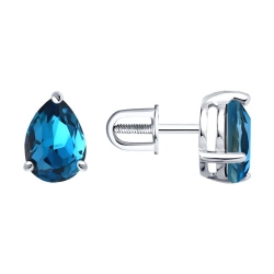 Серьги Пусеты из серебра с камнями Кристалл синий