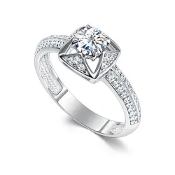 Inel din argint cu Cubic Zirconia Incolor, Moissanite
