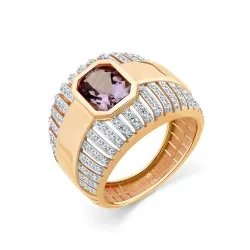 Inel din aur roșu cu Cubic Zirconia Incolor, Ametist