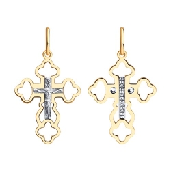 Cruce din aur alb și roșu fără pietre