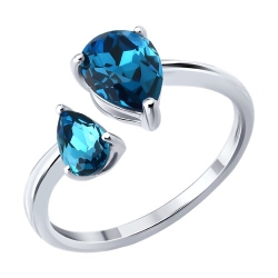 Кольцо из серебра с камнями Кристалл синий