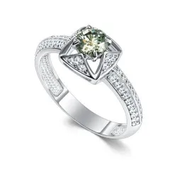 Inel din argint cu Cubic Zirconia Incolor, Moissanite Verde