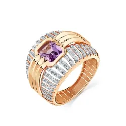 Inel din aur roșu cu Cubic Zirconia Incolor, Ametist