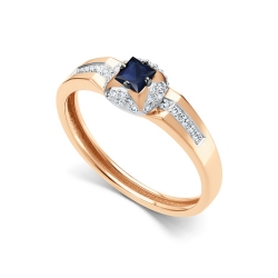 Кольцо из красного золота с камнями Бриллиант, Сапфир