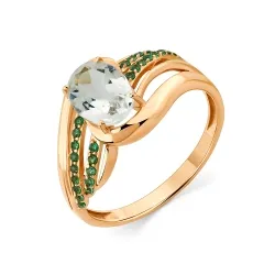 Inel din aur roșu cu Cubic Zirconia Verde, Prasiolit